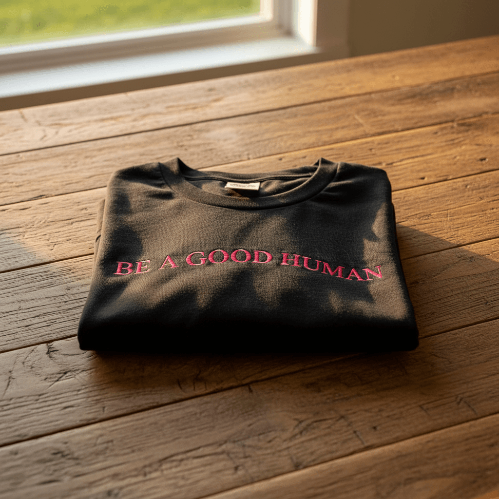 Custom “BE A GOOD HUMAN” Embroidered Shirt | Choose Style, Color & Thread