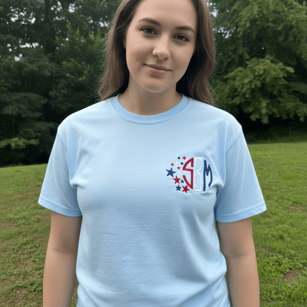 Star Spangled Monogram Embroidered Shirt | 4th of July | Red, White & Blue