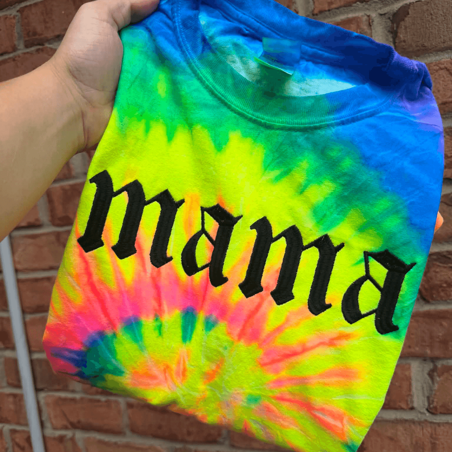 Mama Tie Dye Embroidered Shirt | Petty & Problematic | Alternative | Metalhead | Gothic Text