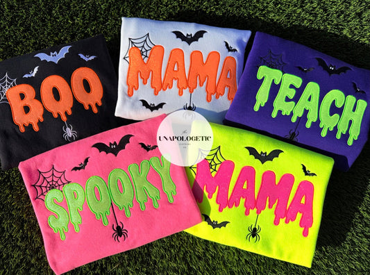 Spooky Mama Glitter HTV Applique Embroidered - WS