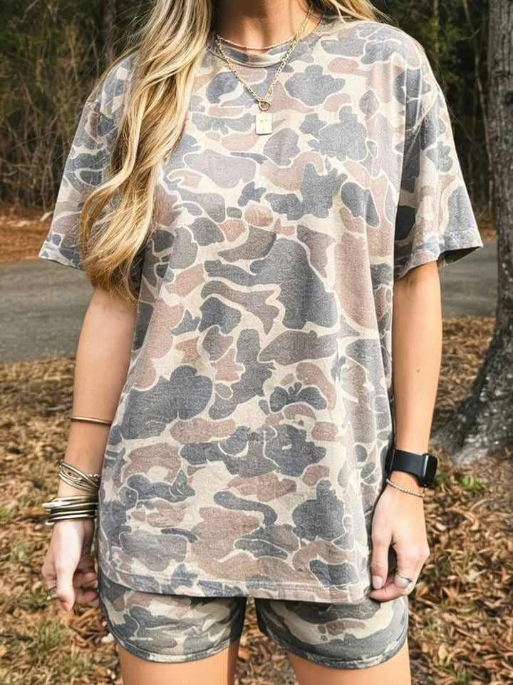 Women’s camo tee and shorts set