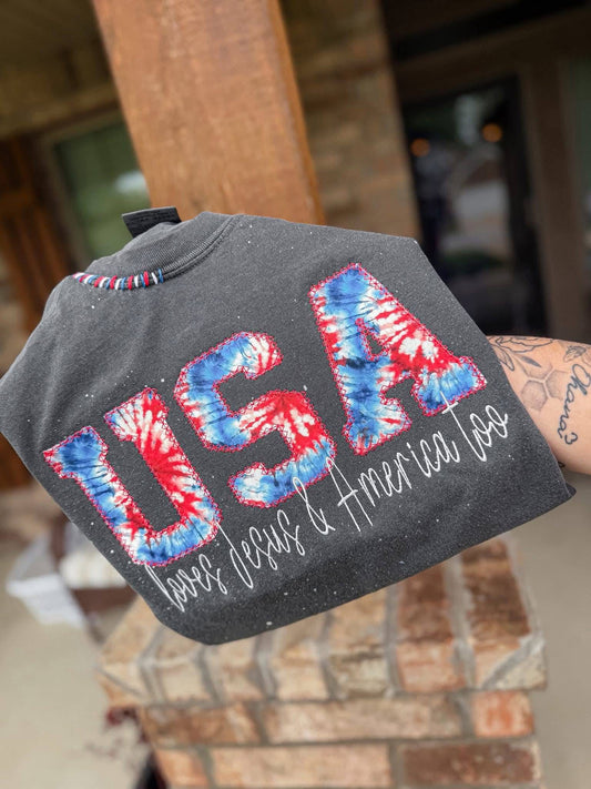 Tie Dye USA Embroidered Shirt