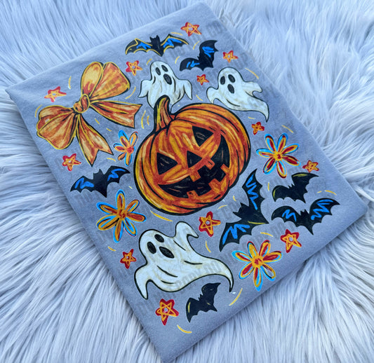 Floral Bow Pumpkin, Bats and Ghosts - WS