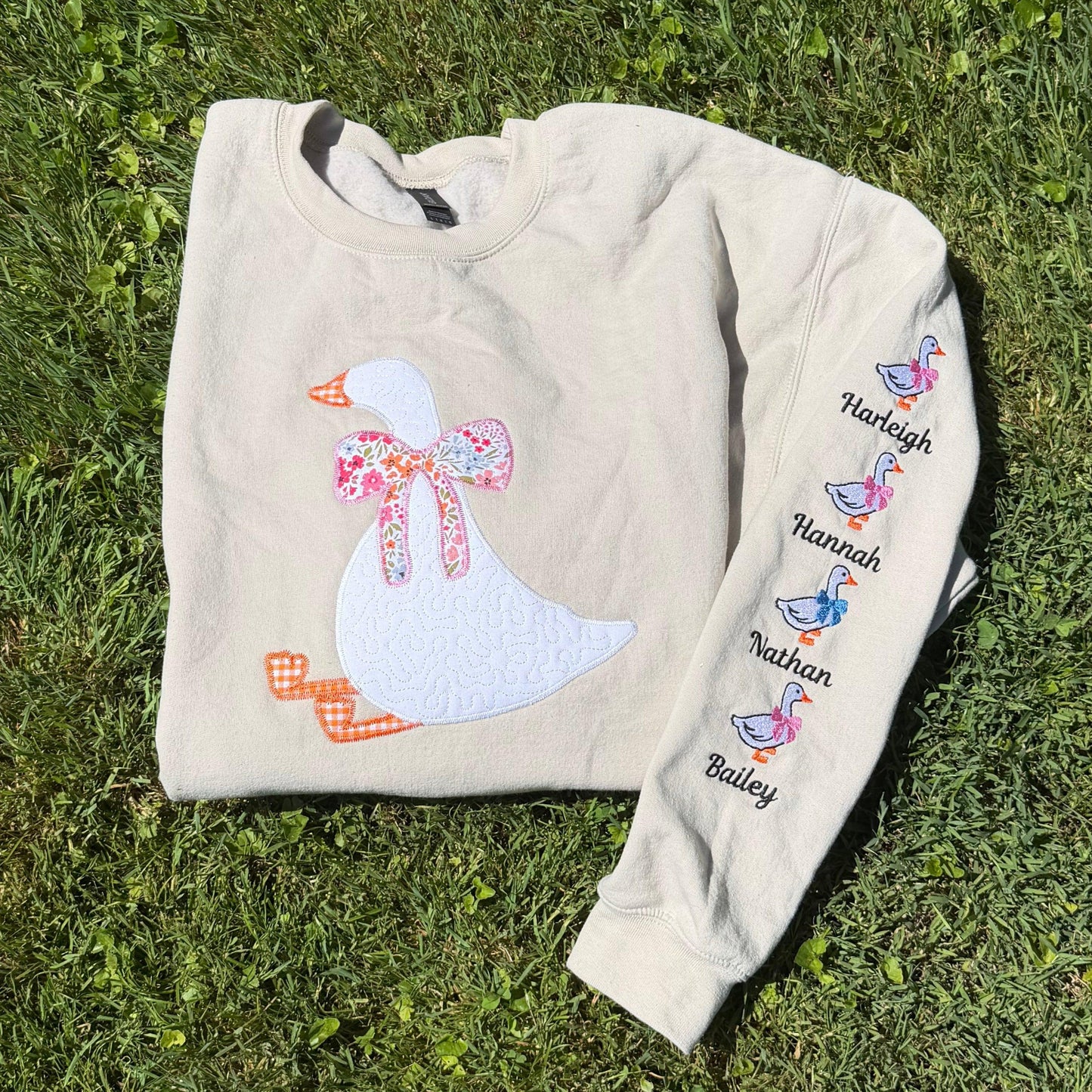 Silly Goose Quilted Applique Embroidered Mama Shirt | Customizable Sleeve with Names