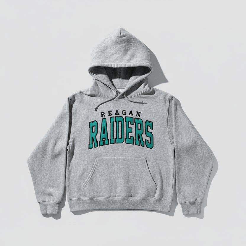 Reagan Raiders Arched Varsity Fabric Applique Embroidered Hoodie