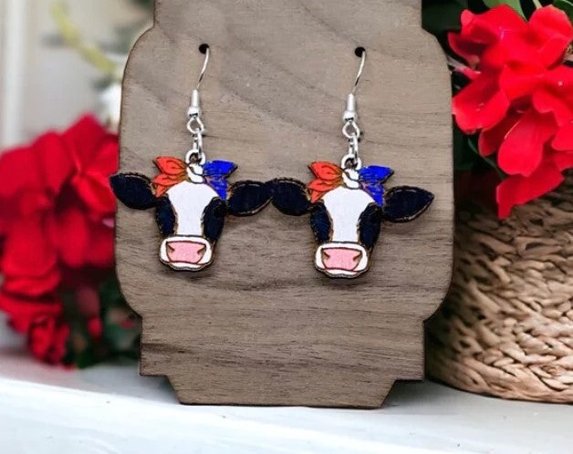 4th Of July Cow Dangle Earrings