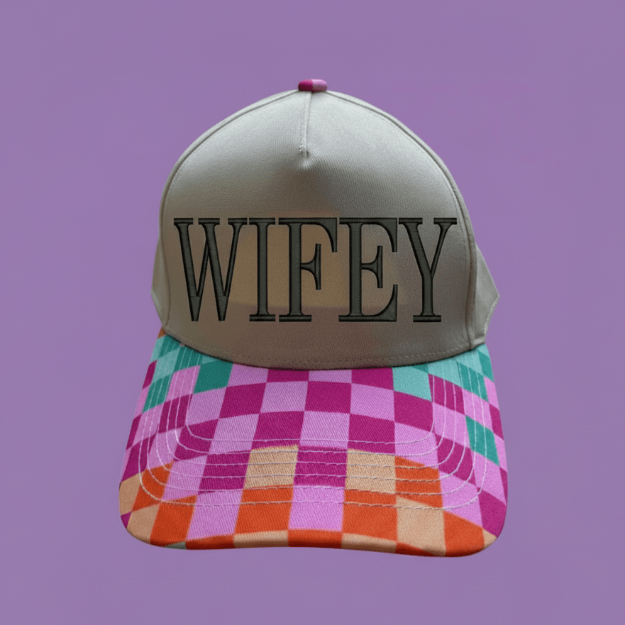 Custom Embroidered Trucker Hat | Multicolor Checkered Brim Snapback | Personalized Text