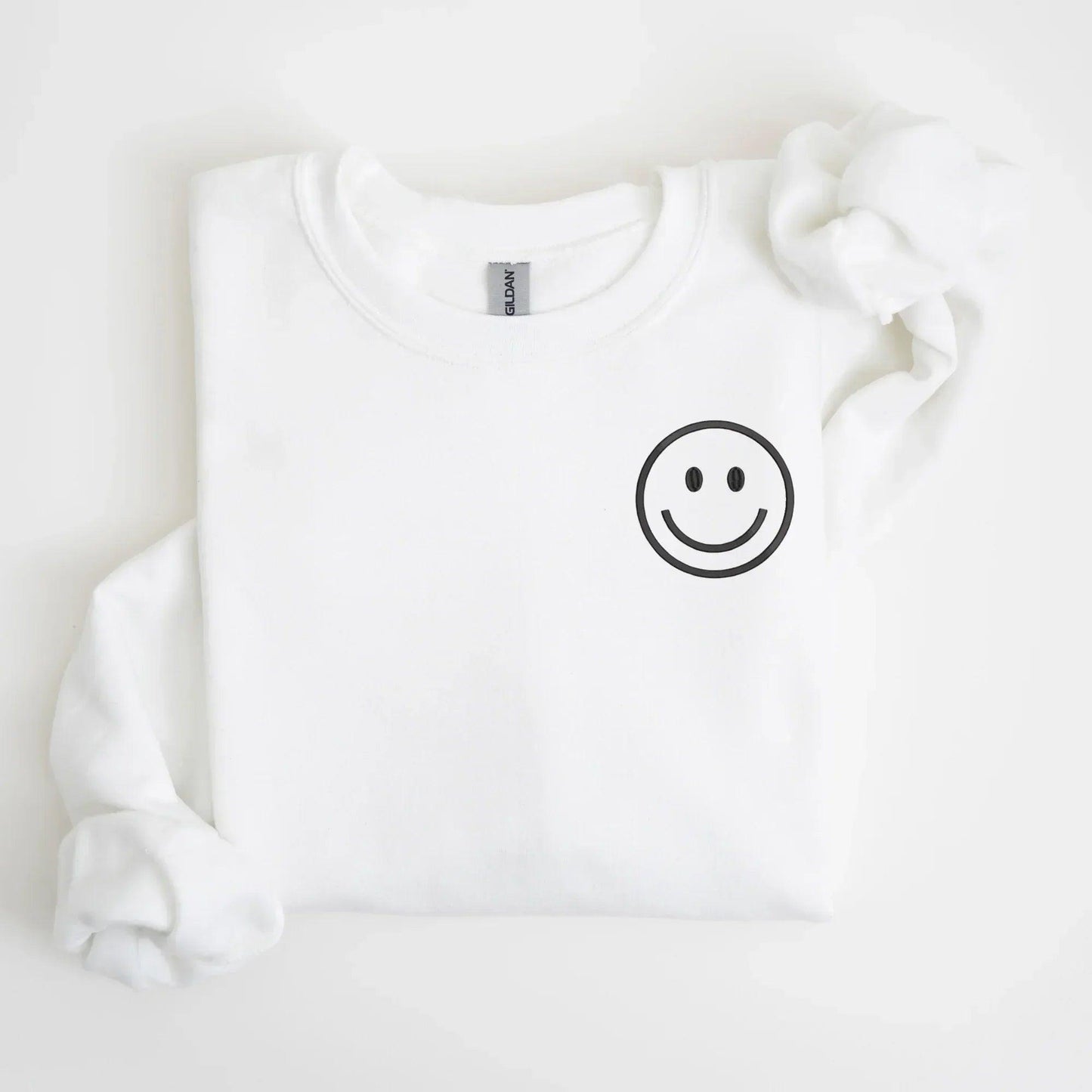 Happy Face Left Chest Embroidered Sweatshirt - QUICK SHIP