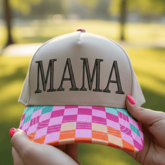 Custom Embroidered Trucker Hat | Multicolor Checkered Brim Snapback | Personalized Text