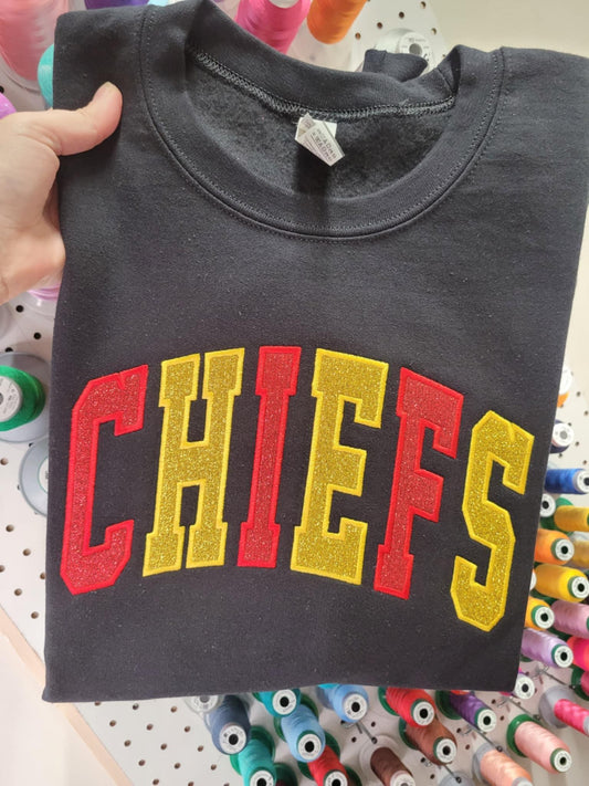 Varsity Two Color Glitter Applique Embroidered Shirt | Custom Personalization Available