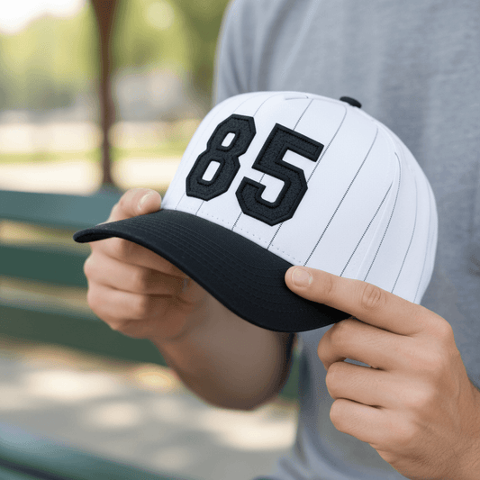 Collegiate Letter or Number Glitter HTV or Fabric Applique Embroidered Adjustable Baseball Pinstripe Trucker Hat