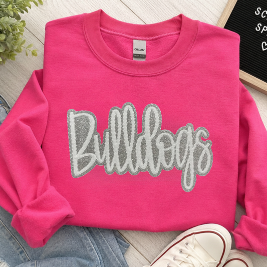 Embroidered Double Glitter HTV School Spirit Shirt | Custom Mascot & School Name Appliqué
