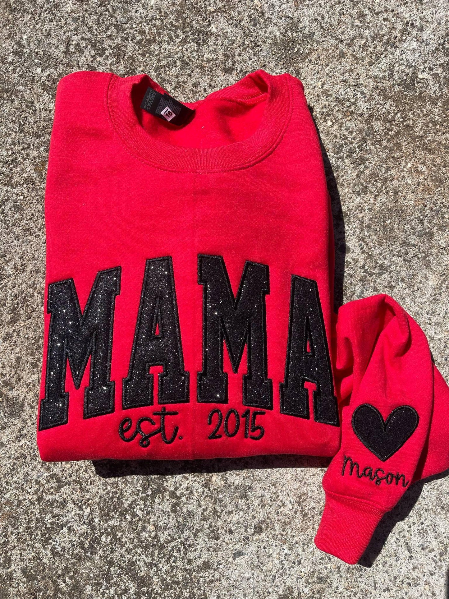 Varsity Glitter Applique Embroidered Shirt | Custom September Script & Personalized Sleeve | Merch Girls