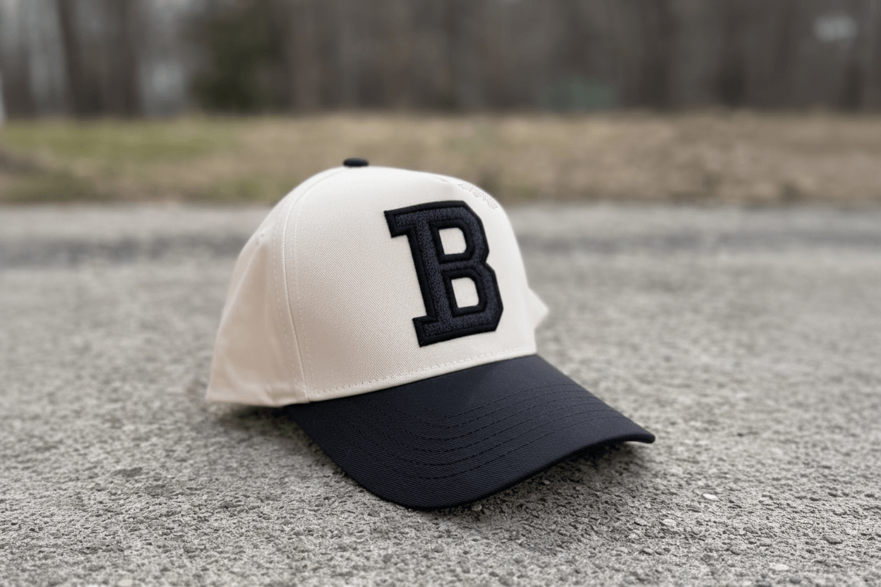 Collegiate Letter Glitter HTV or Fabric Applique Embroidered Adjustable Five-Panel Twill Hat