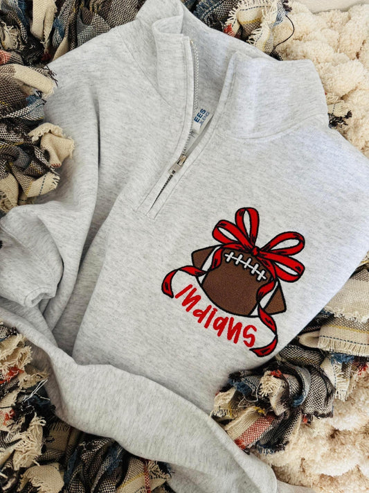 Your Choice of Sport Ball with Bow Embroidered Quarter Zip Pullover Sweatshirt