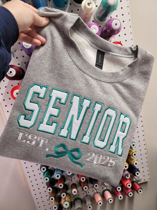 Senior Varsity Shirt | Embroidered Glitter Appliqué Graduation Tee, Sweatshirt & Hoodie