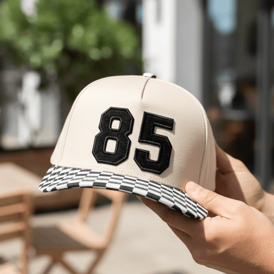 Collegiate Letter or Number Glitter HTV or Fabric Applique Embroidered Adjustable Checkered Bill Snapback Baseball Hat