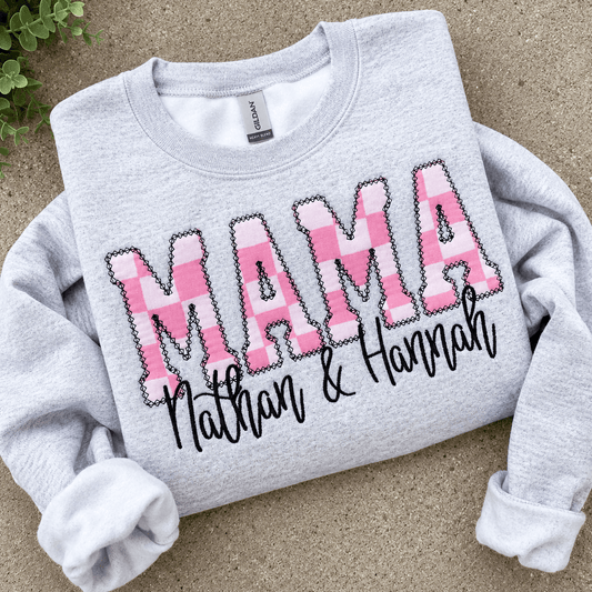 Personalized Mama Diamond Edge Appliqué Shirt | Custom Embroidered Name Shirt