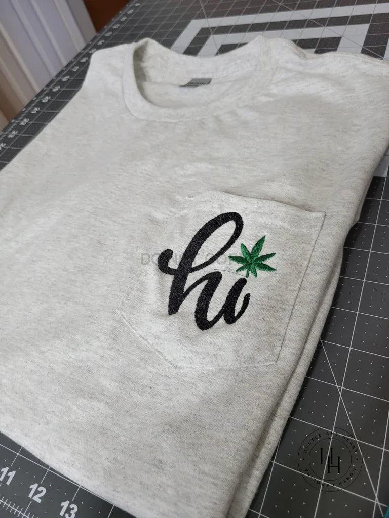 "hi" Gildan Ultra Cotton Embroidered Pocket Tee