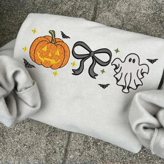 Pumpkins Coquette Faux Embroidery Preppy Graphic Tee